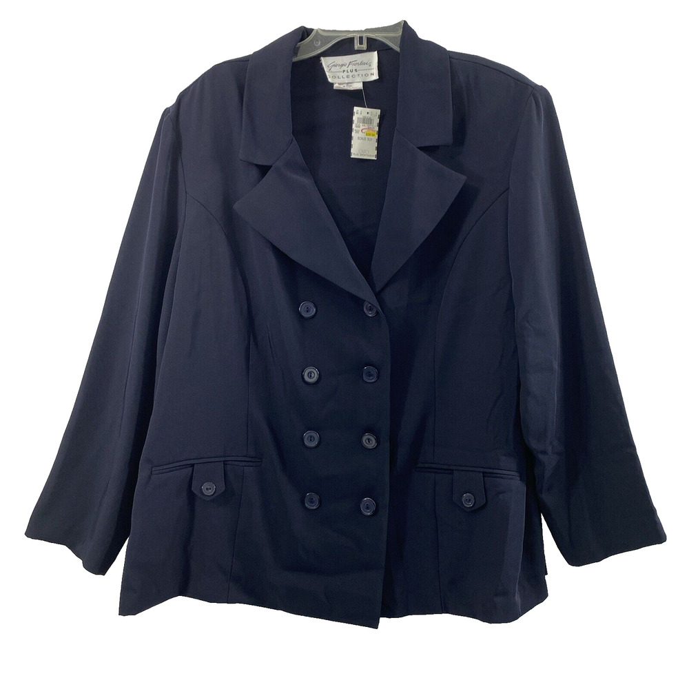 Giorgio Fiorlini Jacket Womens Plus Size 24 Double Breasted Button Navy Blue NWT